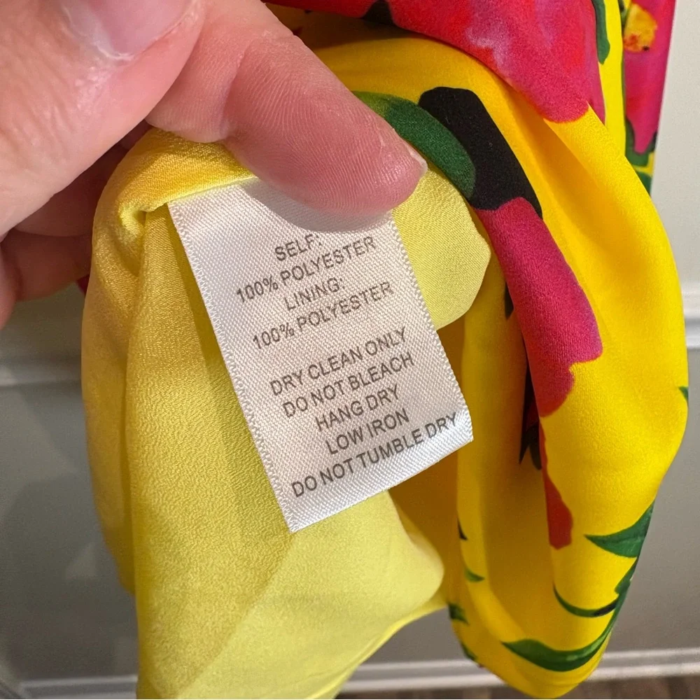 KOURT Dionne Bright Yellow Floral Print Satin Tie-Strap Mini Dress Size Small - Picture 9 of 10